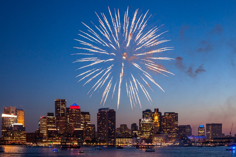 Fireworks over Boston Harbor in New Year's Eve - photo courtesy Michael Landers