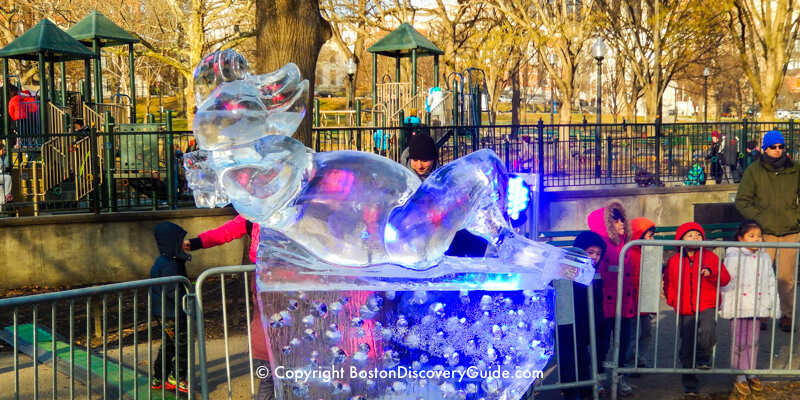 Ice sculpture near Frog Pond on Boston Common for the First Night celebration