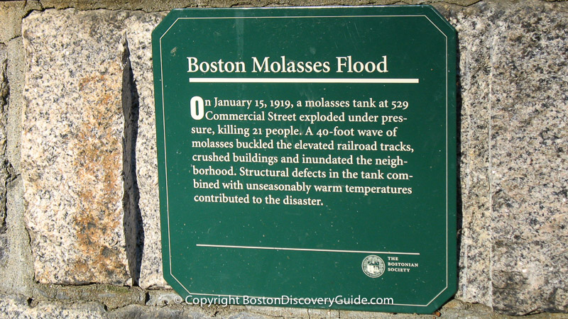 Great Molasses Flood marker in Puopolo Park in Boston's North End Great Molasses Flood marker in Puopolo Park in Boston's North End
