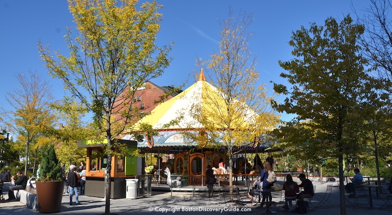 Golden foliage near the carousel on the Rose Kennedy Greenway near Faneuil Marketplace and the North End