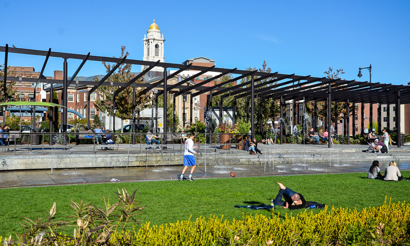 Boston's North End neighborhood on the east side of the North End Parks on the Greenway