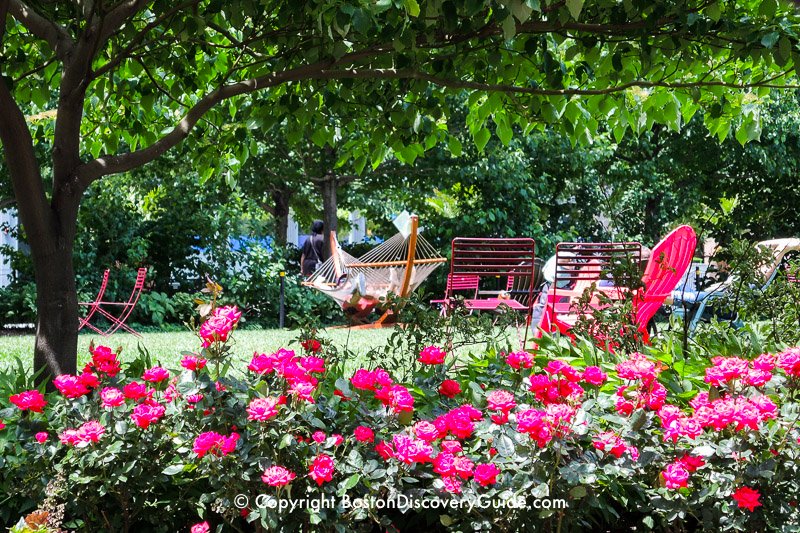 Chairs and hammock on Boston's Greenway