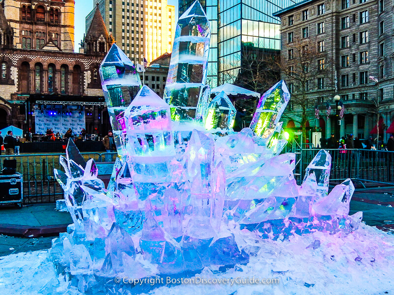 First Night ice sculpture in Copley Square