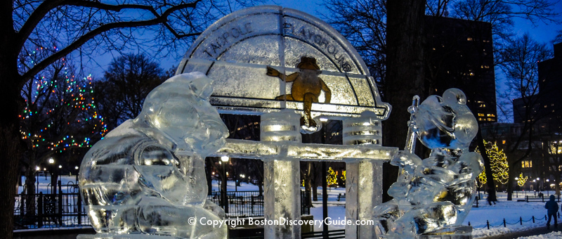 First Night ice sculpture near the Tadpole Playground on Boston Common First Night ice sculpture near the Tadpole Playground on Boston Common