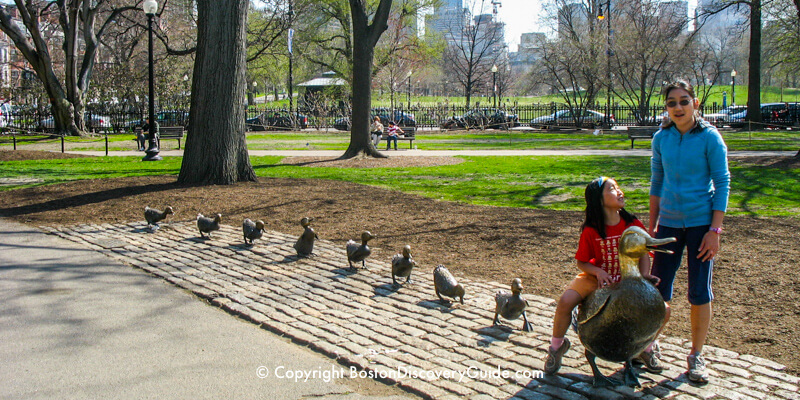 Boston Kids Activities include visiting Make Way for Ducklings statues in Public Garden