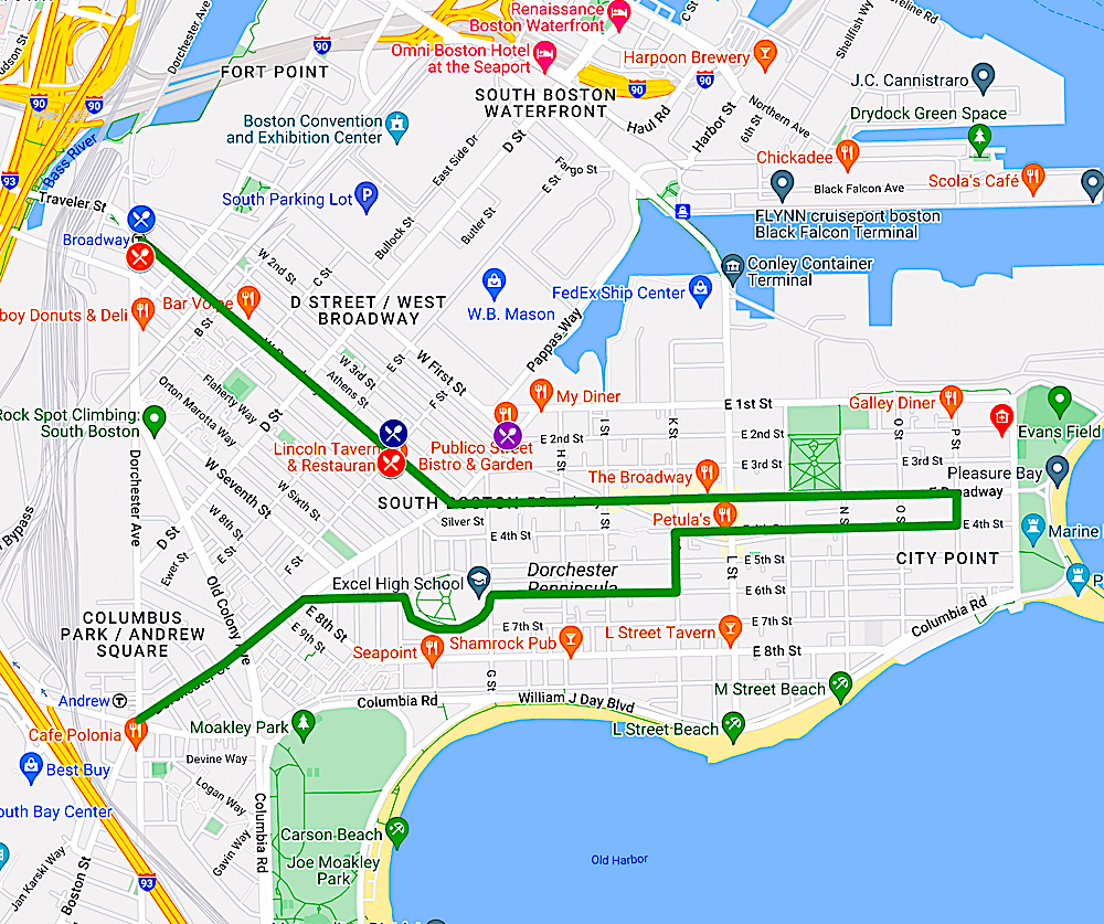 The official route for Boston's St Patrick's Day Parade