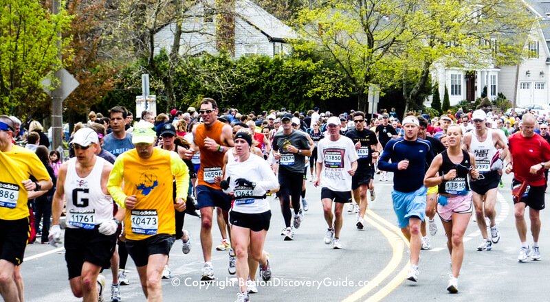 Boston Marathon runners near the beginning of Heartbreak Hill