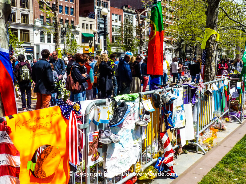 Boston Marathon Memorials, transplanted to a corner of Copley Square