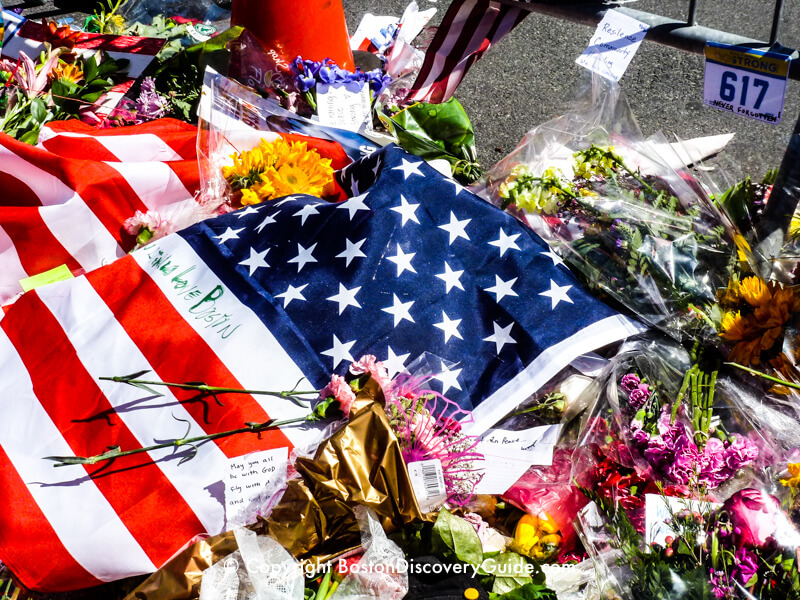 Flags and flowers at Boylston and Hereford Streets