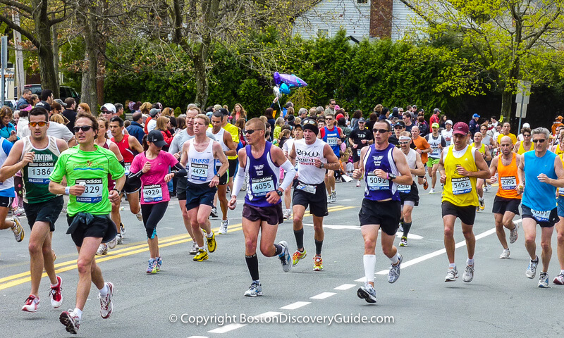 Boston Marathon runners as they approach Heartbreak Hill