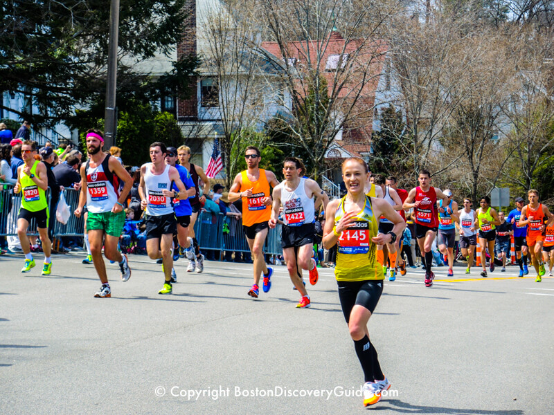 Boston Marathon runners not far from Heartbreak Hill