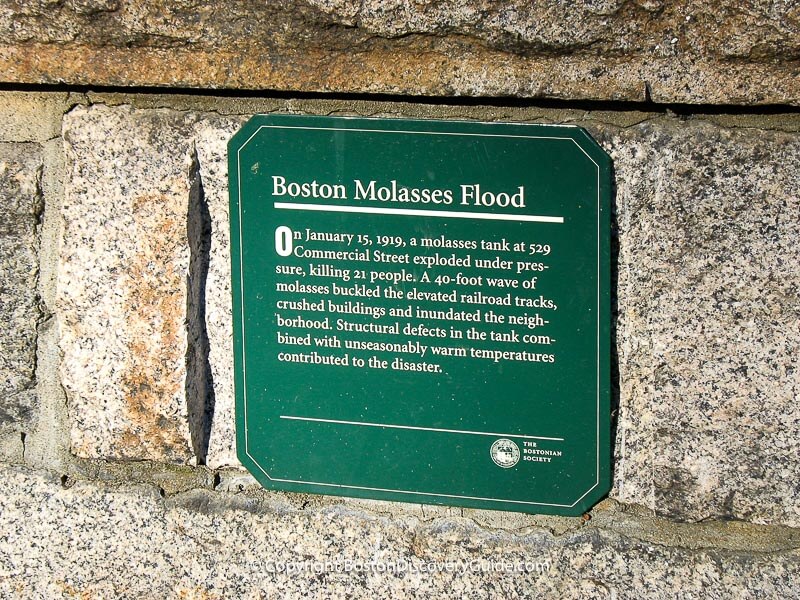 Great Molasses Flood marker in Puopolo Park in Boston's North End