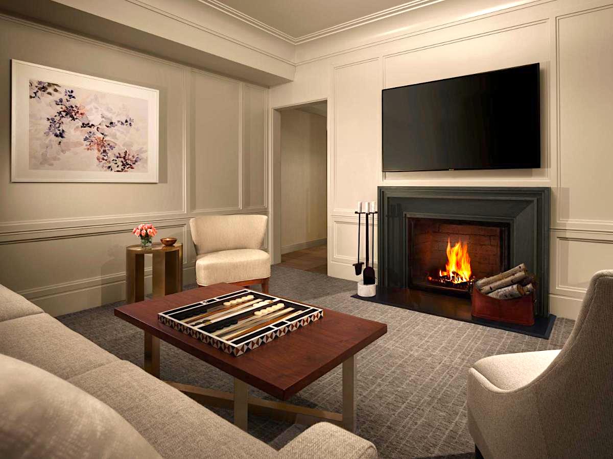 Suite with wood-burning fireplace at The Newbury Boston