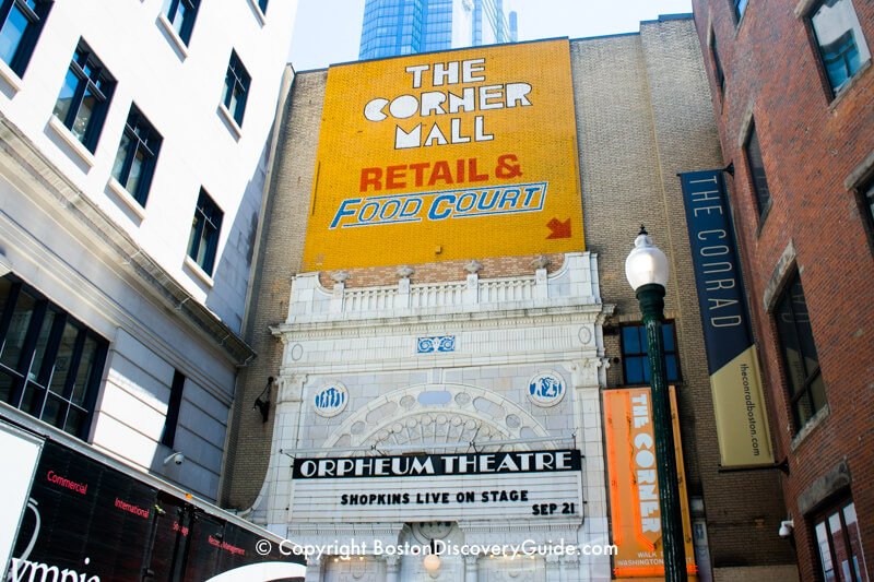 Orpheum Theatre entrance at 1 Hamilton Place off Tremont Street in Boston