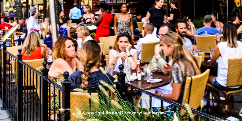 Patio dining at Stephanie's on Newbury, in Boston's Back Bay neighborhood Patio dining at Stephanie's on Newbury, in Boston's Back Bay neighborhood