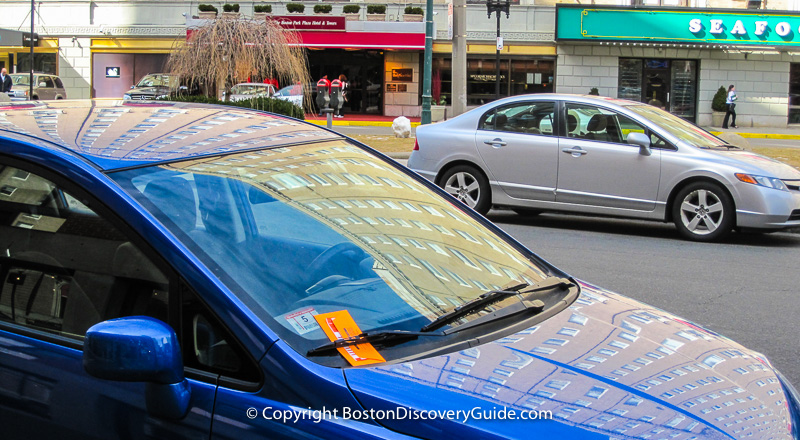 Boston parking ticket on car in Park Square near the Theatre District 