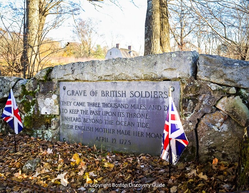 Marker in a stone wall at North Bridge marking the burial site of British soldiers killed in battle 