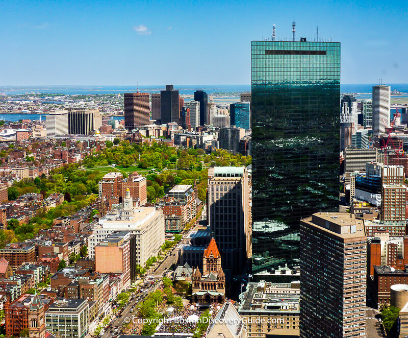 See Boston, the Charles River, and Boston Harbor from View Boston at the top of Pru Center