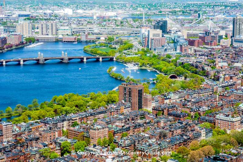 View of Back Bay neighborhood, Esplanade and Hatch Shell, Beacon Hill, Charles River View of Back Bay neighborhood, Esplanade and Hatch Shell, Beacon Hill, Charles River