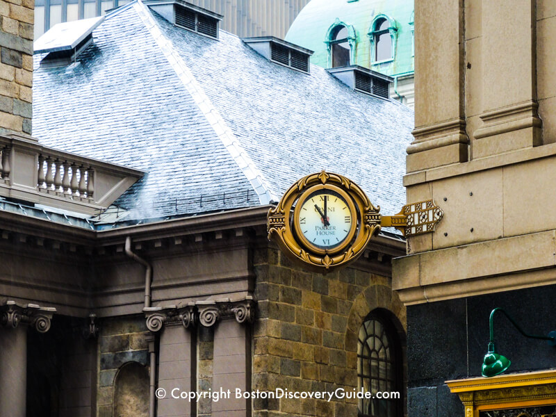 Ornate clock at the corner of the Omni Parker House Hotel