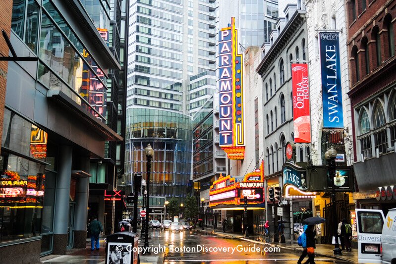 Boston's Theatre District in the rain Boston's Theatre District in the rain