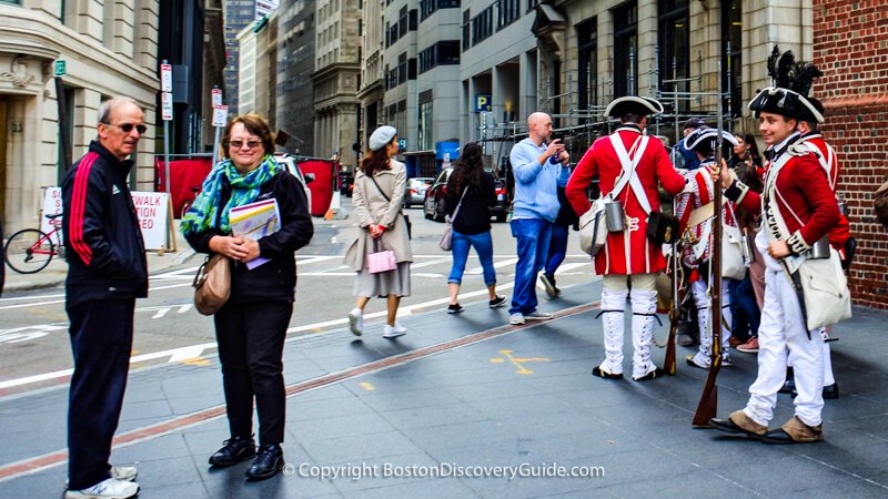 Freedom Trail and reenactors near Boston's Old State House