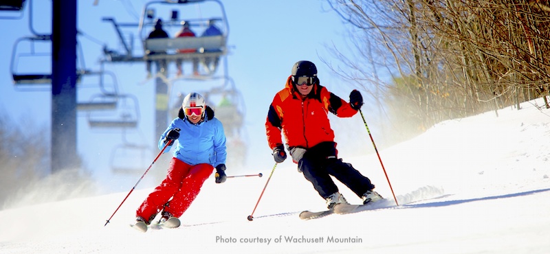 Skiers at Wachusett Mountain Ski Area an hour from Boston Skiers at Wachusett Mountain Ski Area an hour from Boston
