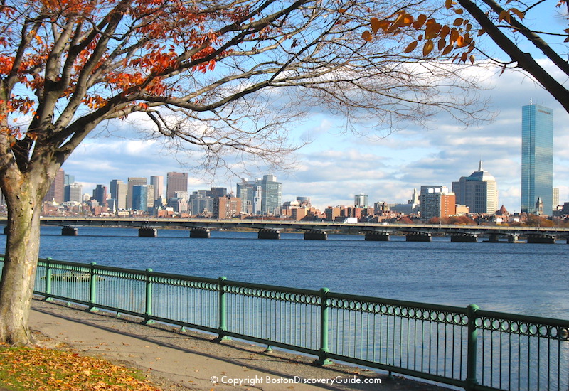 Boston weather in November - Charles River and Boston Skyline Boston weather in November - Charles River and Boston Skyline