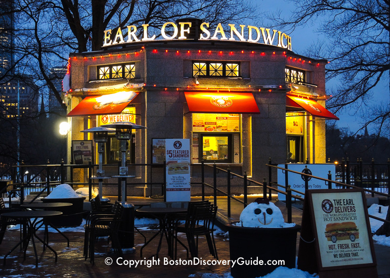 Winter walking tour of Boston: Earl of Sandwich on Boston Common Winter walking tour of Boston: Earl of Sandwich on Boston Common