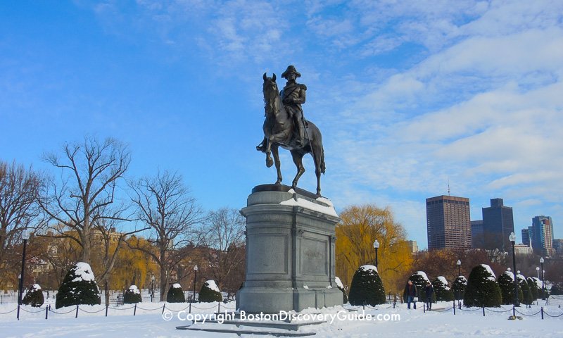 Winter walking tour of Boston: George Washington statue in the Public Garden