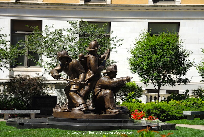 Massachusetts Fallen Firefighter Memorial on east side of the State House