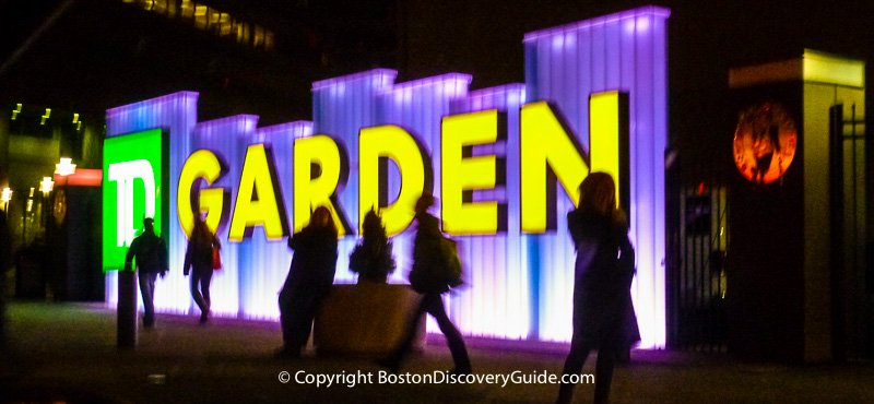 TD Garden sign at night