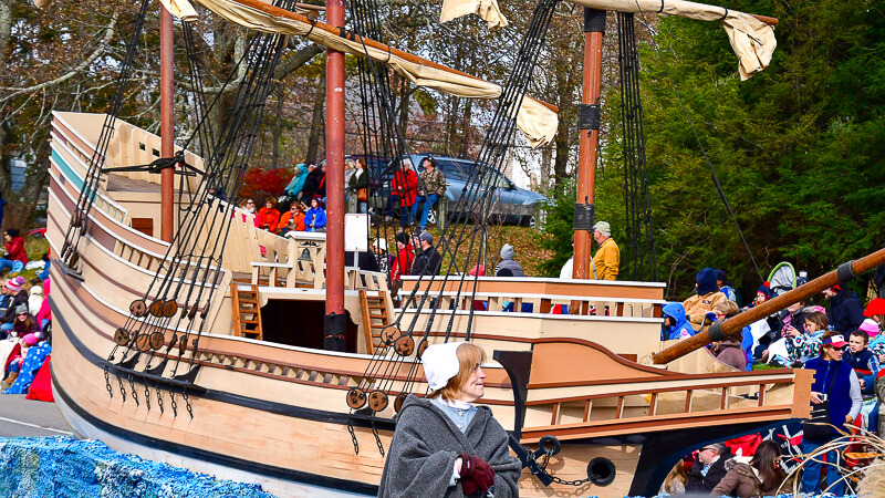 "Mayflower" float in Plymouth's Thanksgiving Parade - Photo credit: Larry Lamsa via Creative Commons License "Mayflower" float in Plymouth's Thanksgiving Parade - Photo credit: Larry Lamsa via Creative Commons License