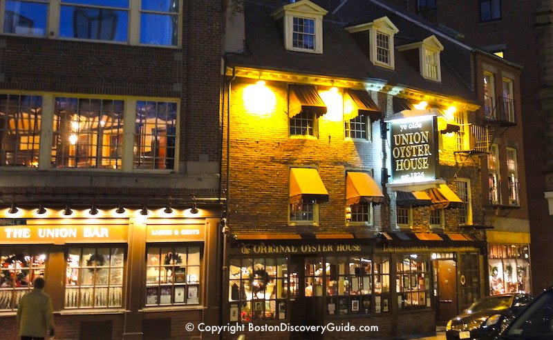 Historic bars and restaurants on Union Street near Faneuil Marketplace in Downtown Boston