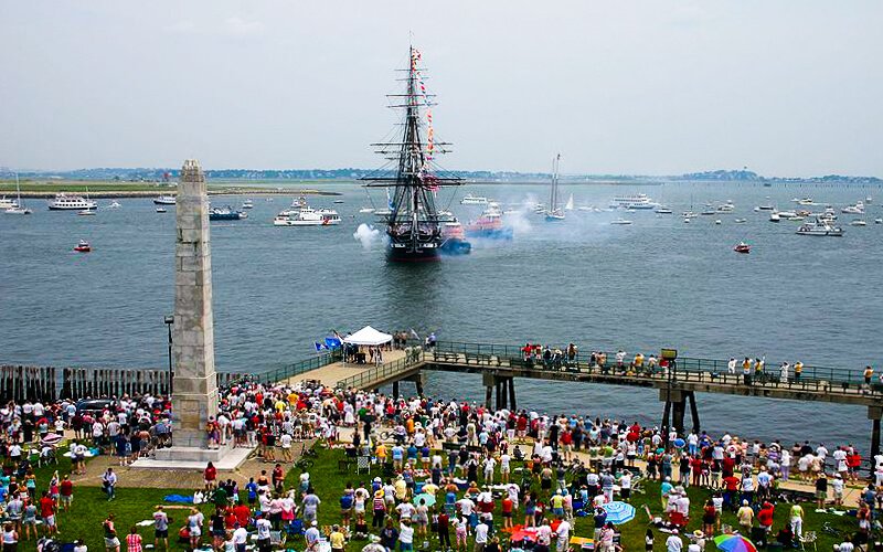 Viewers at Castle Island watching the USS Constitution's turn-around cruise on July 4th Viewers at Castle Island watching the USS Constitution's turn-around cruise on July 4th