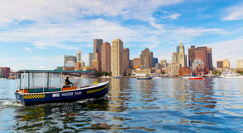 Water taxi taking passenger from Logan Airport to Boston Water taxi taking passenger from Logan Airport to Boston