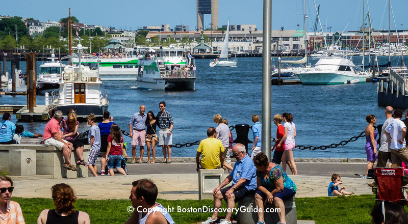 Boston Harbor along Christopher Columbus Park in the North End - Scene of many June activities and events Boston Harbor along Christopher Columbus Park in the North End - Scene of many June activities and events
