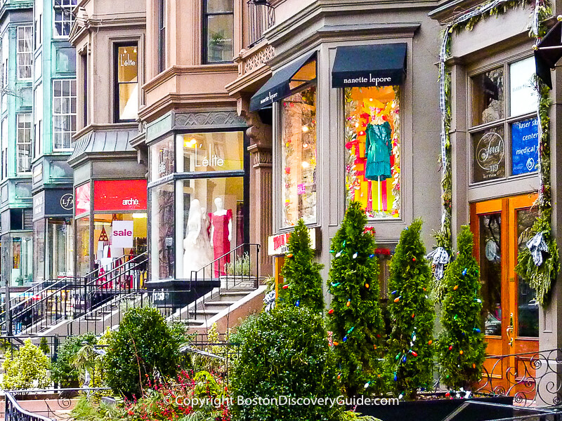 Sale signs and holiday decorations along Back Bay's Newbury Street Sale signs and holiday decorations along Back Bay's Newbury Street
