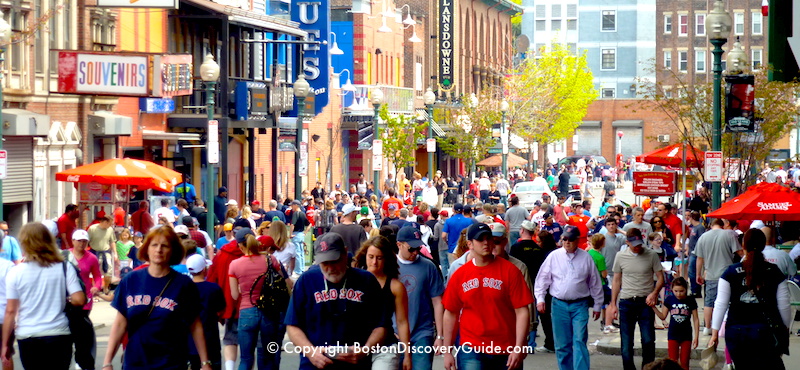 Lansdowne Street, with Red Sox fans outside of Fenway Park  