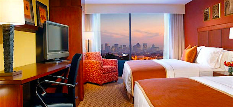 Boston skyline view from a guestroom at Marriott Courtyard Boston Logan Airport Boston skyline view from a guestroom at Marriott Courtyard Boston Logan Airport