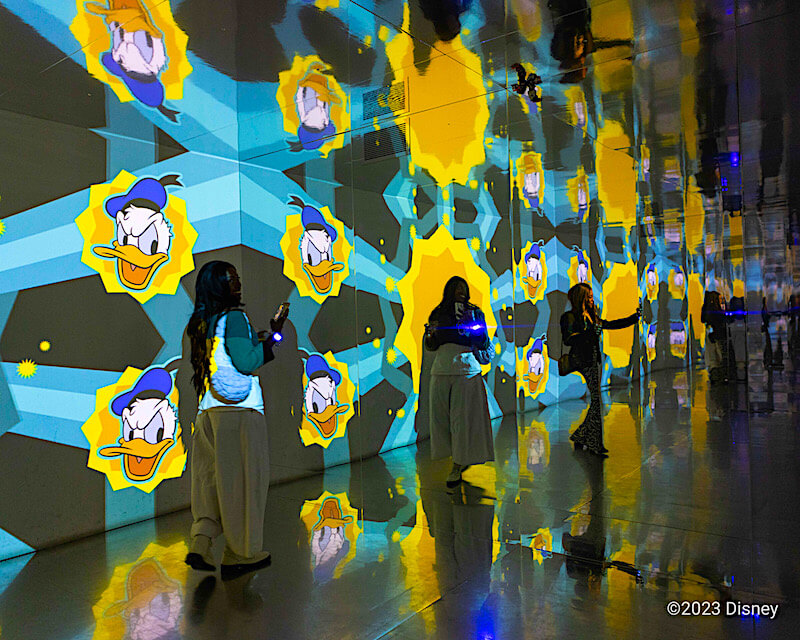 Scene from Donald Duck at Immersive Disney Animation in Boston - Photo credit: Lighthouse Immersive Scene from Donald Duck at Immersive Disney Animation in Boston - Photo credit: Lighthouse Immersive