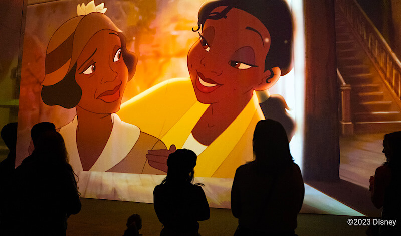 Scene from The Princess and the Frog at Immersive Disney Animation in Boston - Photo credit: Lighthouse Immersive Scene from The Princess and the Frog at Immersive Disney Animation in Boston - Photo credit: Lighthouse Immersive