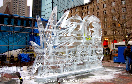 First Night Boston ice sculpture of frogs - photo courtesy of Tim Sackton