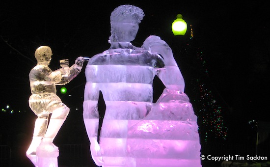 First Night Boston ice sculpture of frogs - photo courtesy of Tim Sackton